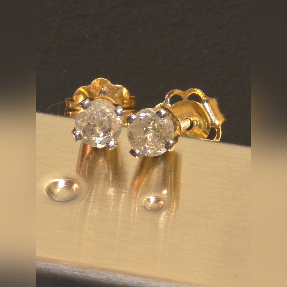 1/8 Carat Each | Natural Earth Mined Salt And Pepper Diamond Earrings| 14k Gold